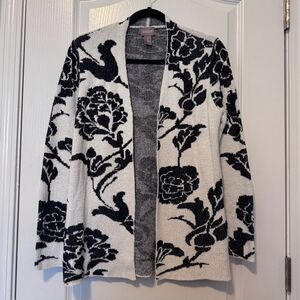 Chico’s Women’s French Rose Floral Black & White Cardigan Sweater NWT Size Small